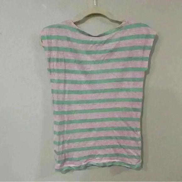 J. Crew Pink Green Striped 100% Linen T-Shirt - Picture 3 of 3